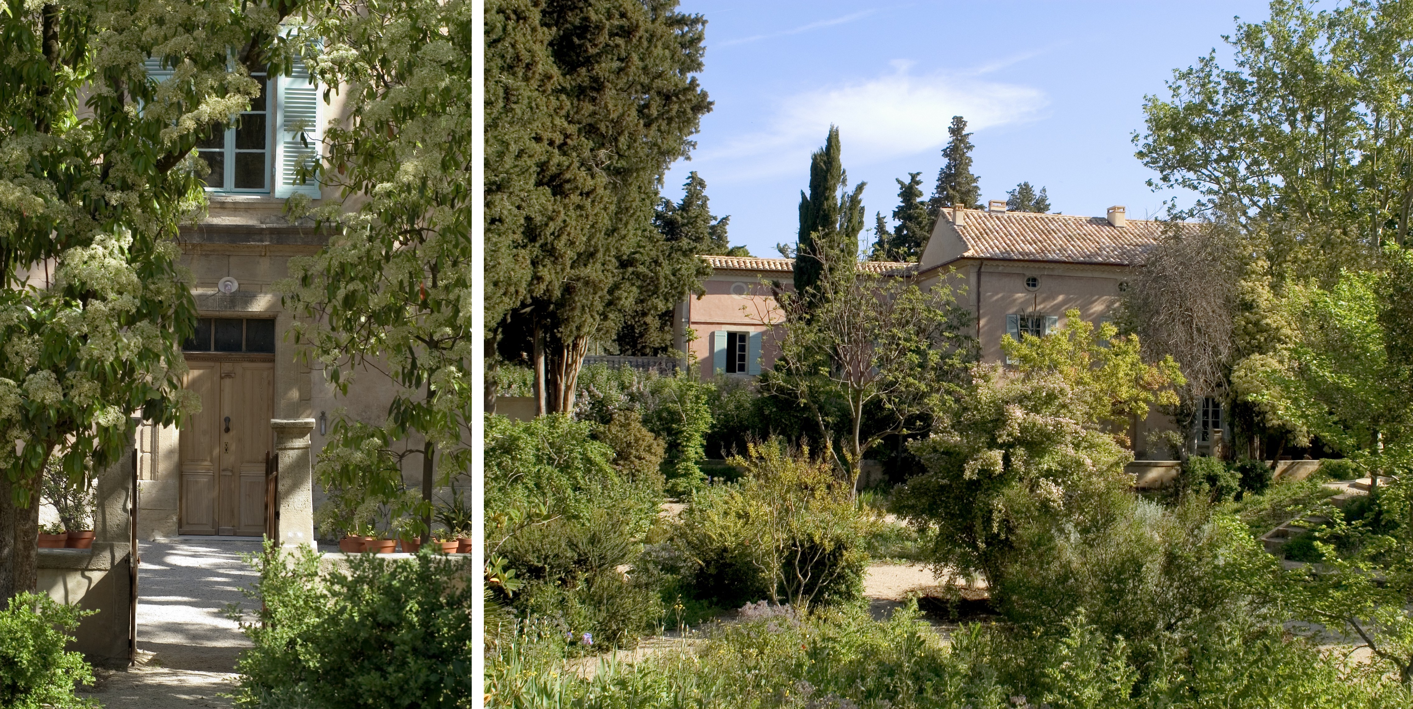 L’entrée du jardin de l’harmas - © A.M. Slézec (à gauche) La maison du jardin de l’harmas - © A.M. Slézec (à droite)