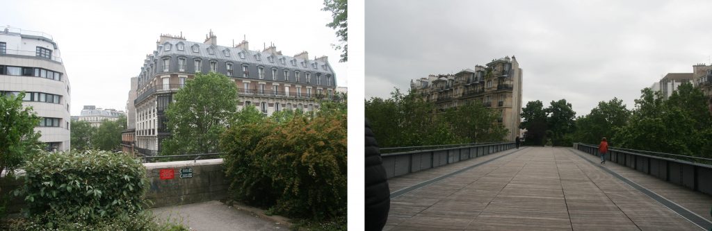 Des « trouées » doivent être conservées pour permettre au passant de contempler les perspectives sur la ville, à gauche le long du parapet, ou à droite sur le pont qui enjambe l’avenue Ledru-Rollin.