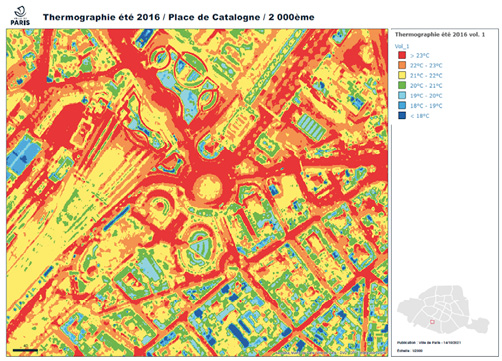 Cette « thermographie » montre le niveau de chaleur important de la place de Catalogne, au centre de l’image © D.R.