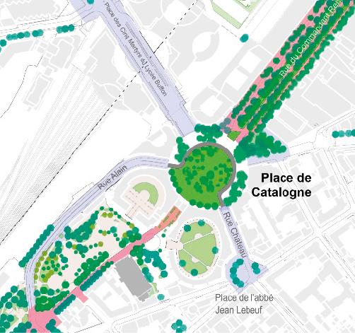 La forêt urbaine permettra d’assurer la continuité des espaces verts proches : la coulée verte au sud ouest, le jardin Atlantique au nord est, et l’avenue Mouchotte bientôt réaménagée © Paris Idée